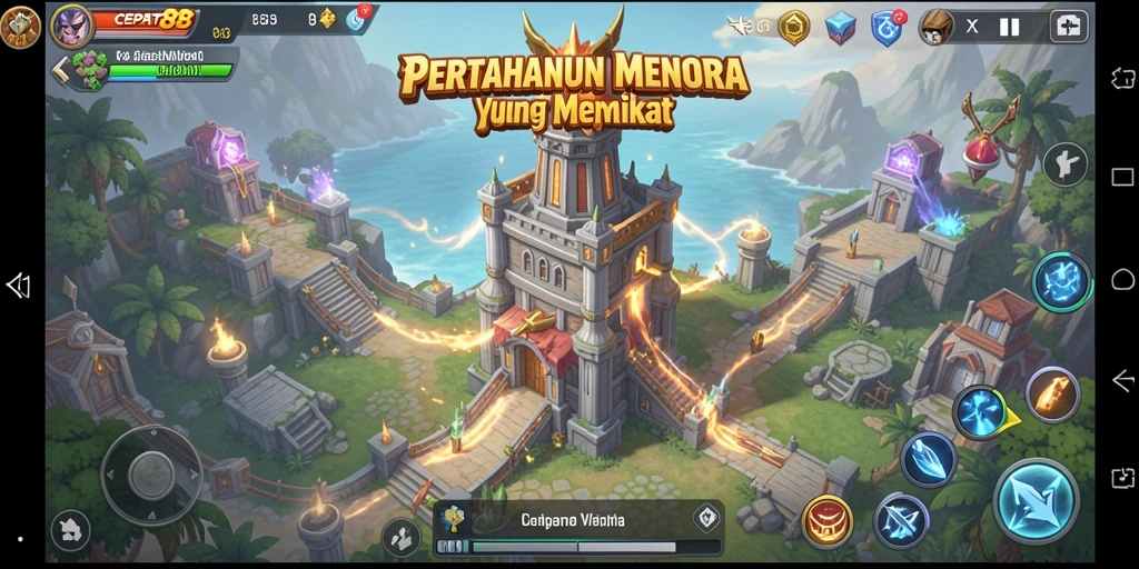 Gameplay menara pertahanan yang menegangkan dan strategis.