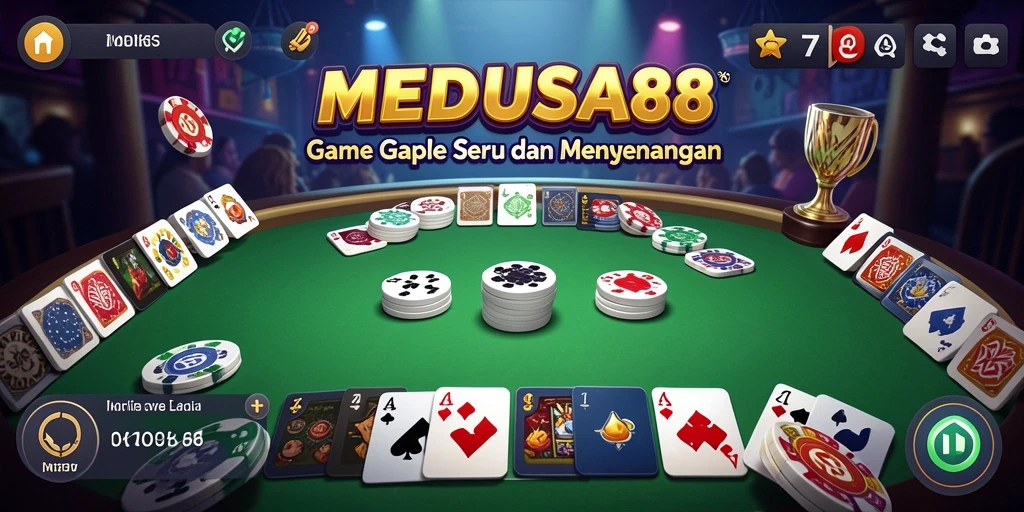Tangkapan layar utama MEDUSA88 memperlihatkan gameplay Gaple yang seru.