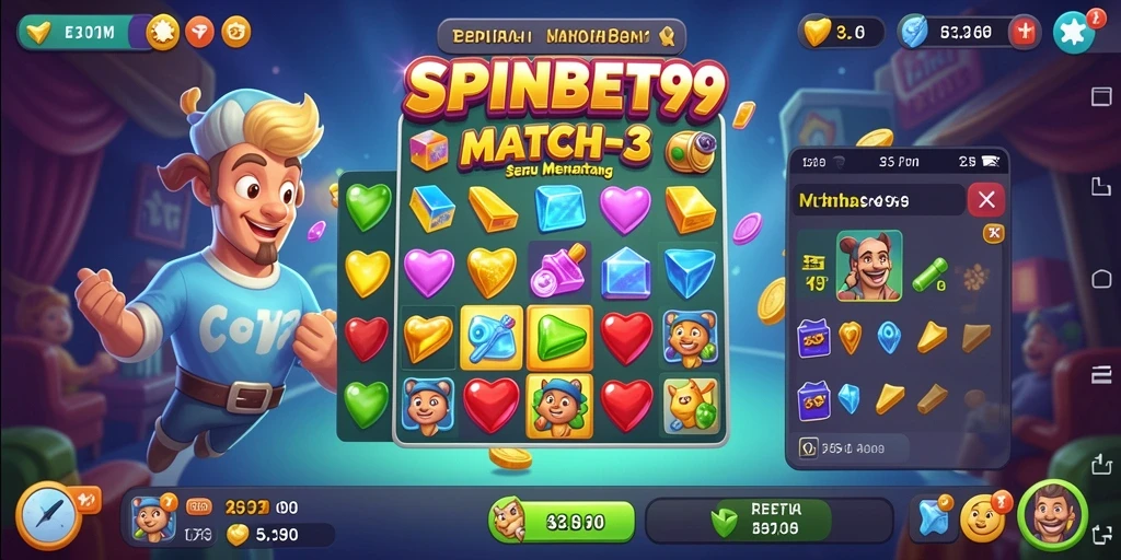 Screenshot menampilkan gameplay SPINBET99 yang seru dengan level Match-3.