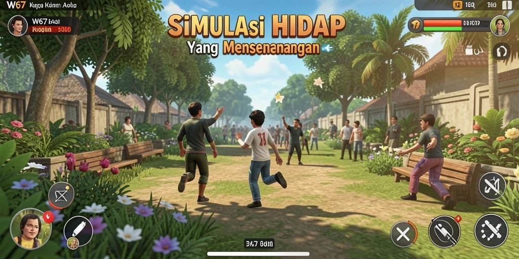 Tangkapan layar W67 memperlihatkan gameplay simulasi yang menarik dan interaktif.